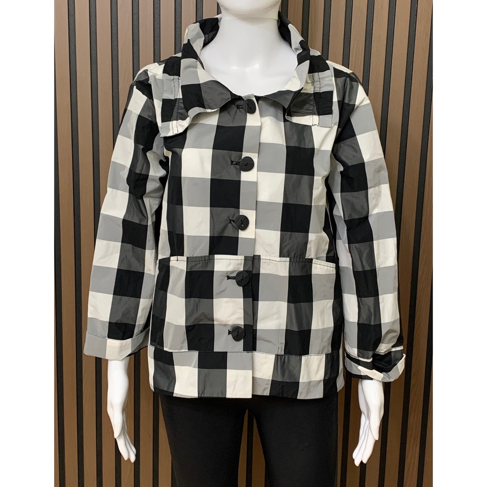 LIV by Habitat Clothes Buffalo Check Button Front Jacket Black White Grey XS